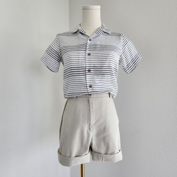 Y2K Distortion Black White Striped Button Up Collared Short Sleeve Top S - Picture 10 of 10